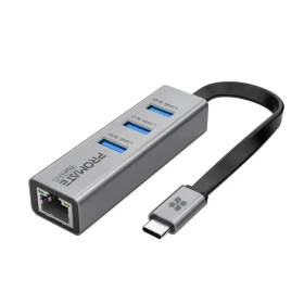 Promate USB-C to gigabit Ethernet Network Adapter with 3 USB 3.0 ports 